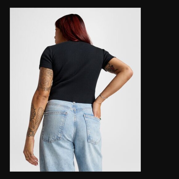 Converse M Slim ribbed Tee top basic shirt Black - Picture 2 of 5